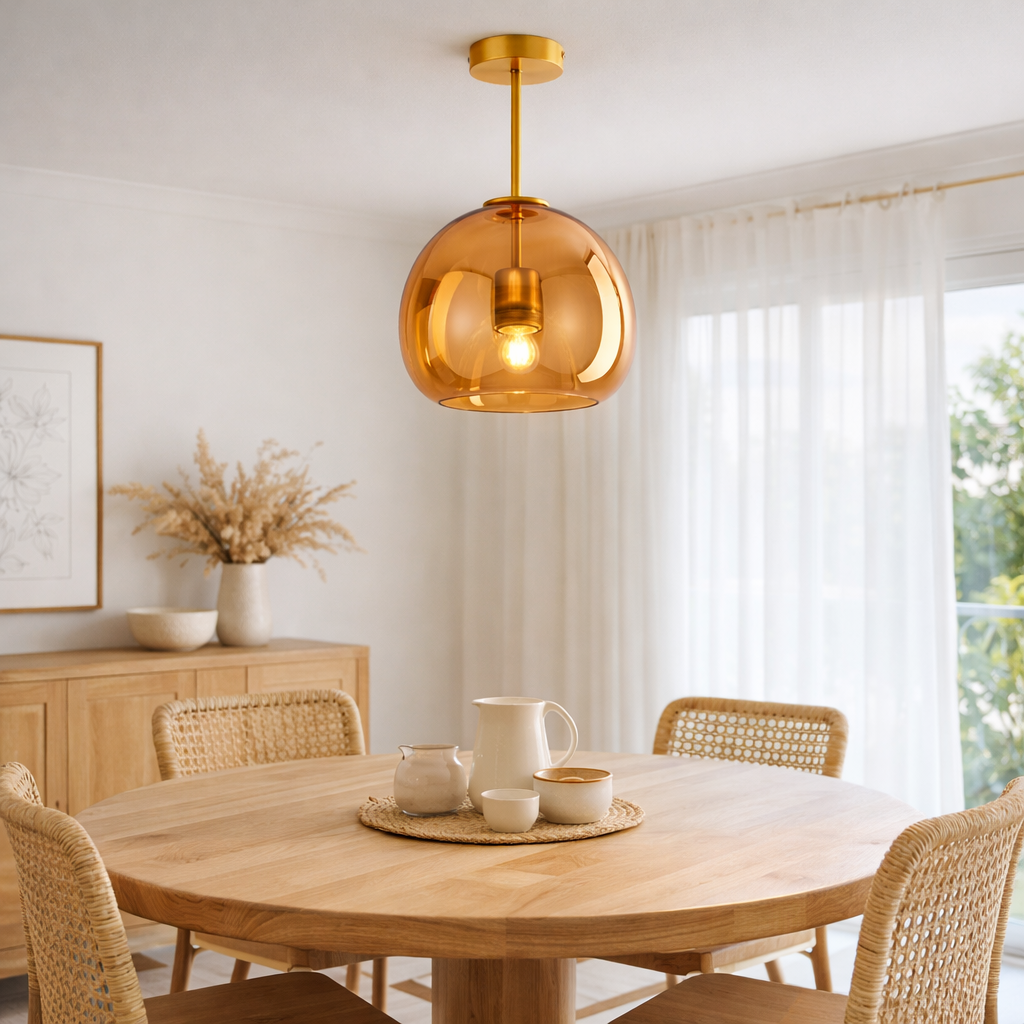 Copper Glass Ceiling Flush Mount Light | 10 to 11 Inch | E26 E27 Metal LED