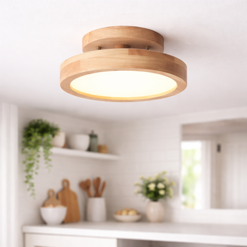 Ceiling Light Nordic Round Wood LED | Semi-Flush Mount | 20cm 23cm 30cm | 18W