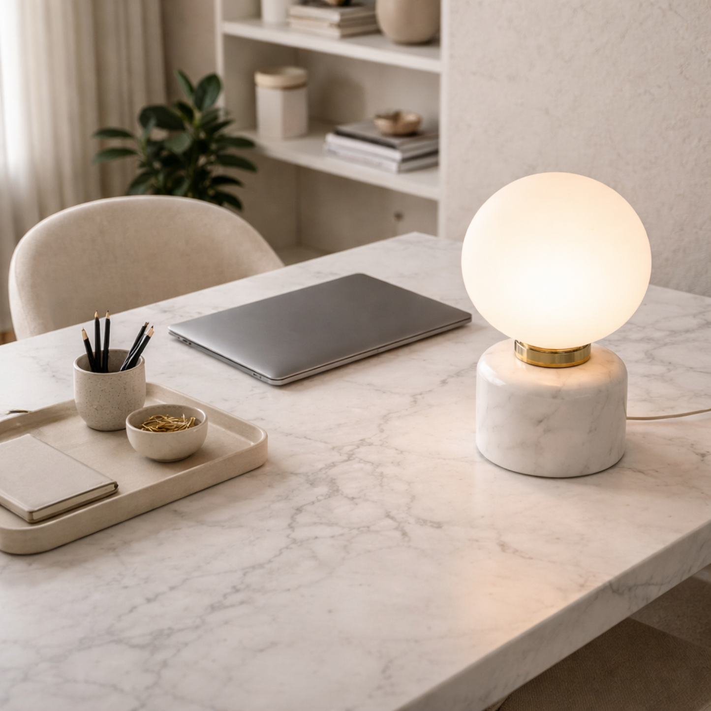 Scandinavian Marble Table Lamp Glass | 5.9 x 9.1 Inch | G9 LED 59in Cord