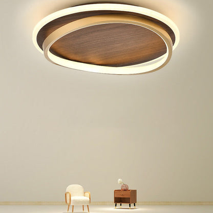 LED Modern Ceiling Lamp | Walnut & Gold Round Design