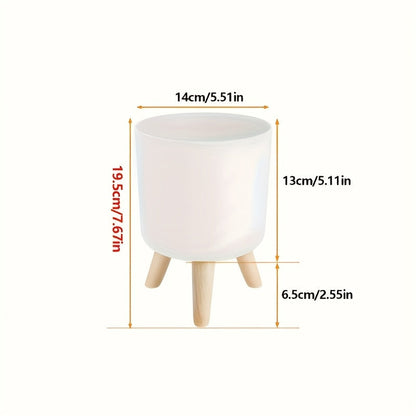 Modern Round Planter with Wooden Legs | Indoor & Outdoor Decorative Plant Pot