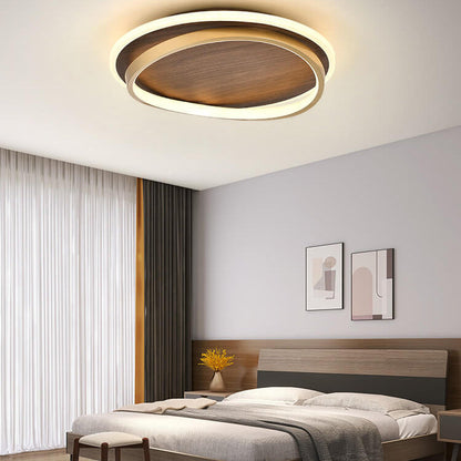 LED Modern Ceiling Lamp | Walnut & Gold Round Design