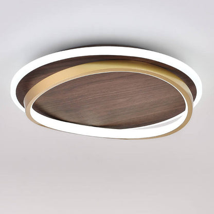 LED Modern Ceiling Lamp | Walnut & Gold Round Design