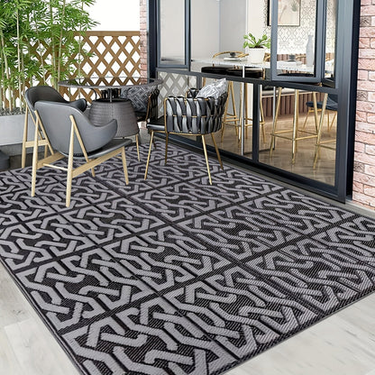 Reversible Outdoor Rug | Black & Grey Modern Patio Mat