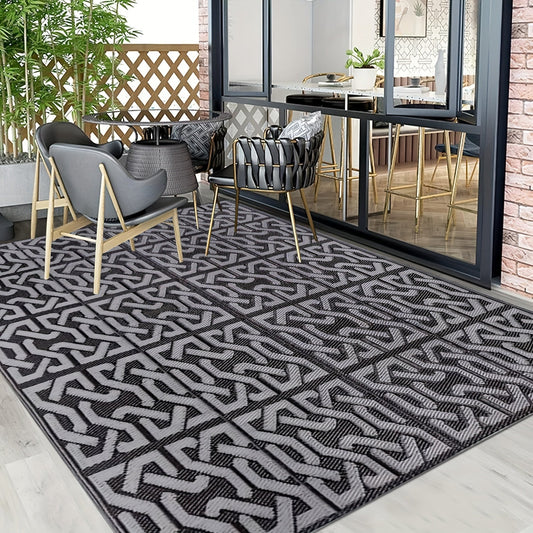 Reversible Outdoor Rug | Black & Grey Modern Patio Mat