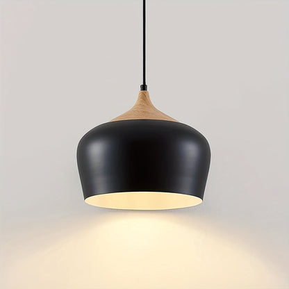 Modern Scandinavian Pendant Light | Iron & Wood Grain Design