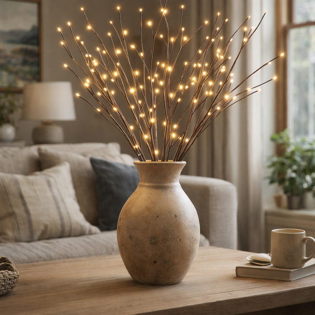 Willow Branch LED Lights | Set of 2 Branches 68cm Height | Warm White Glow