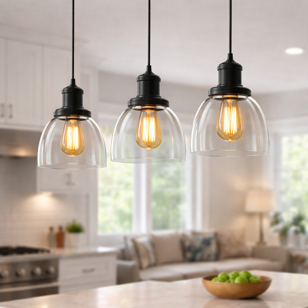 3 Pack Clear Glass Pendant Light Set | 2m Cord | 3000K Warm Natural White