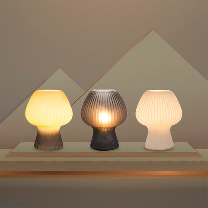 Vintage Bedside Table Lamp | Ribbed Glass Mushroom Lamp