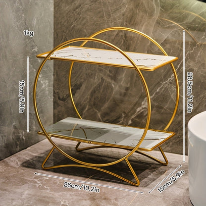 Double-Tiered Bathroom Organiser with Cat Ear Base | Stylish Metal Cosmetic & Skincare Shelf