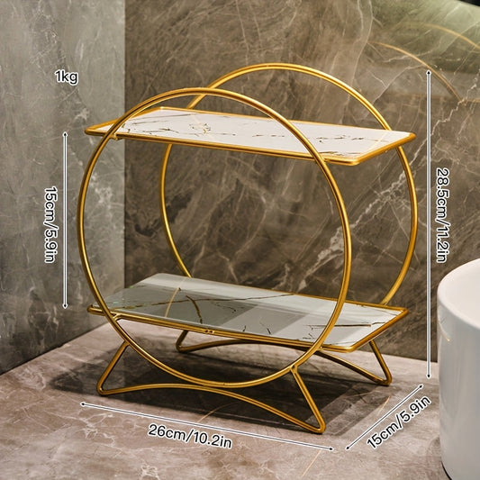 Double-Tiered Bathroom Organiser with Cat Ear Base | Stylish Metal Cosmetic & Skincare Shelf