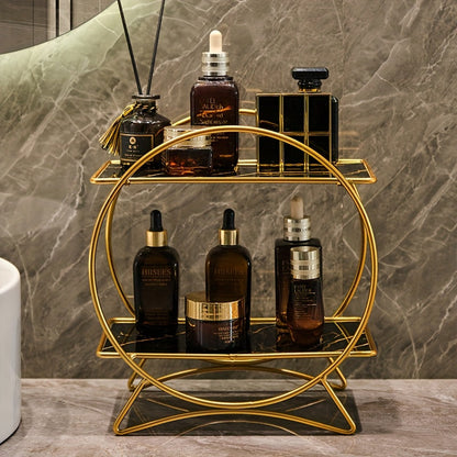 Double-Tiered Bathroom Organiser with Cat Ear Base | Stylish Metal Cosmetic & Skincare Shelf