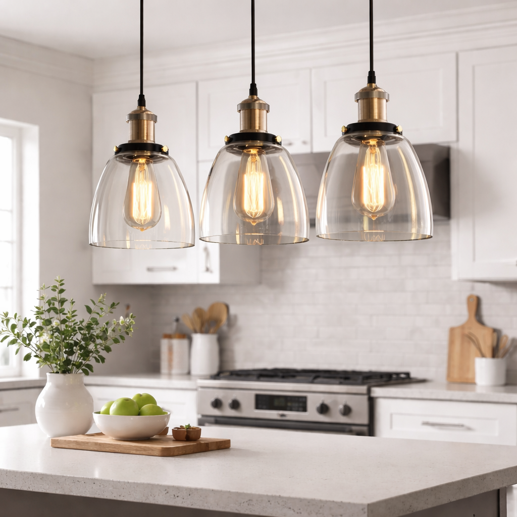 3 Pack Clear Glass Pendant Light Set | 2m Cord | 3000K Warm Natural White