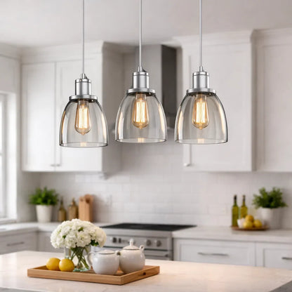 3 Pack Clear Glass Pendant Light Set | 2m Cord | 3000K Warm Natural White