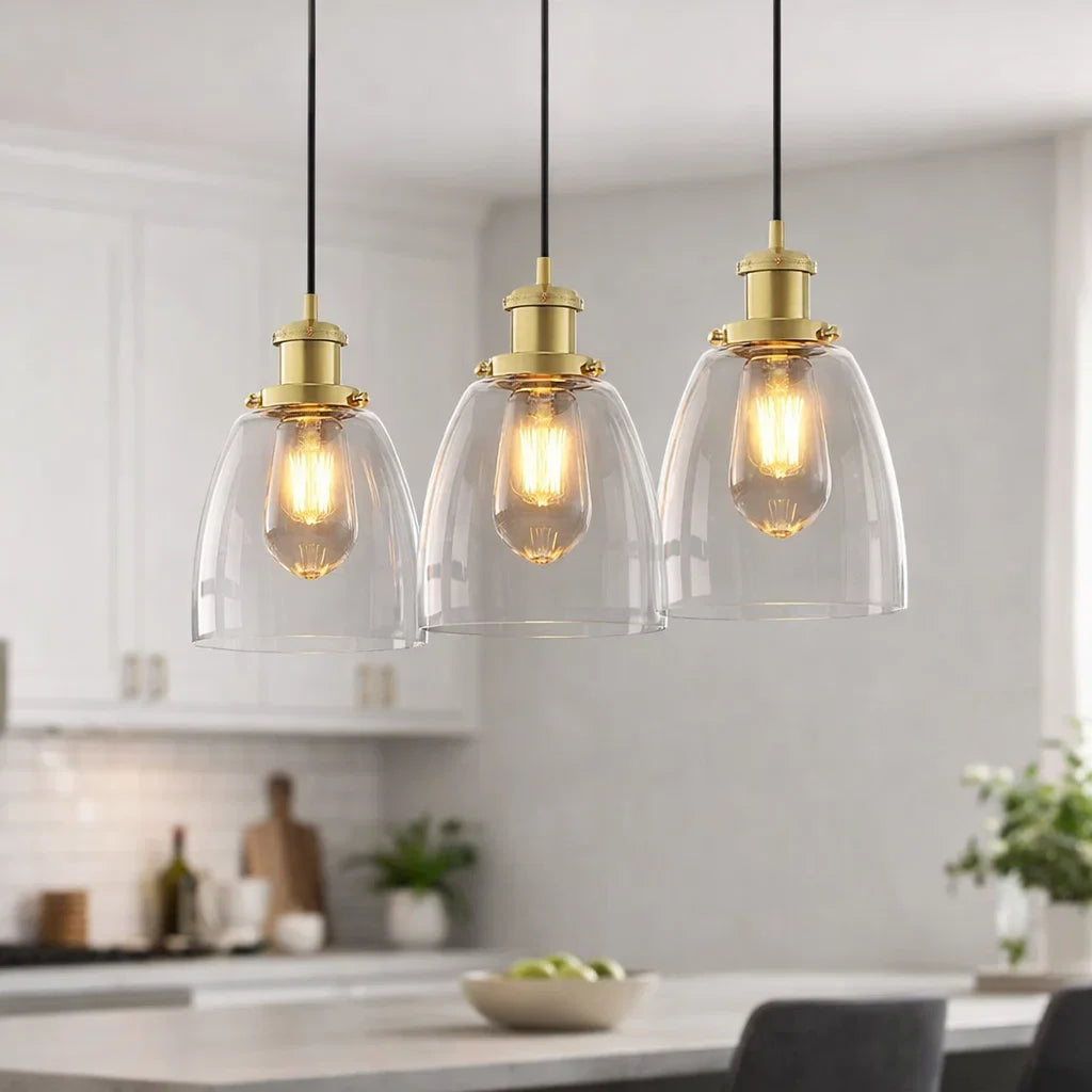 3 Pack Clear Glass Pendant Light Set | 2m Cord | 3000K Warm Natural White