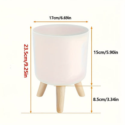 Modern Round Planter with Wooden Legs | Indoor & Outdoor Decorative Plant Pot