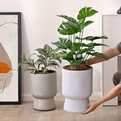 White Self-Watering Flower Pot | Modern Wine Glass Design Planter with Water Level Indicator