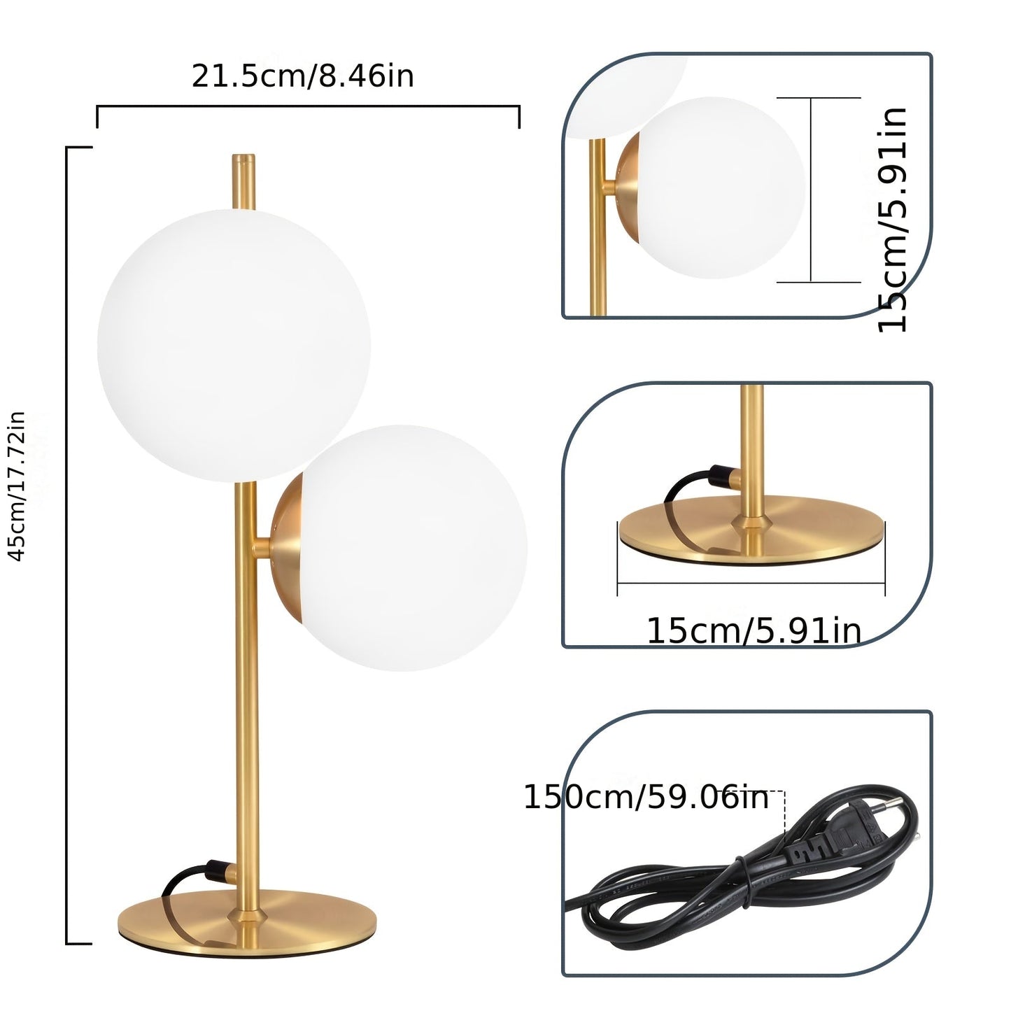 Modern Golden Table Lamp | White Glass Globe Design