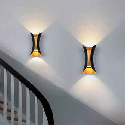 Modern Black & Gold Wall Light | Waterproof LED Up & Down Lamp