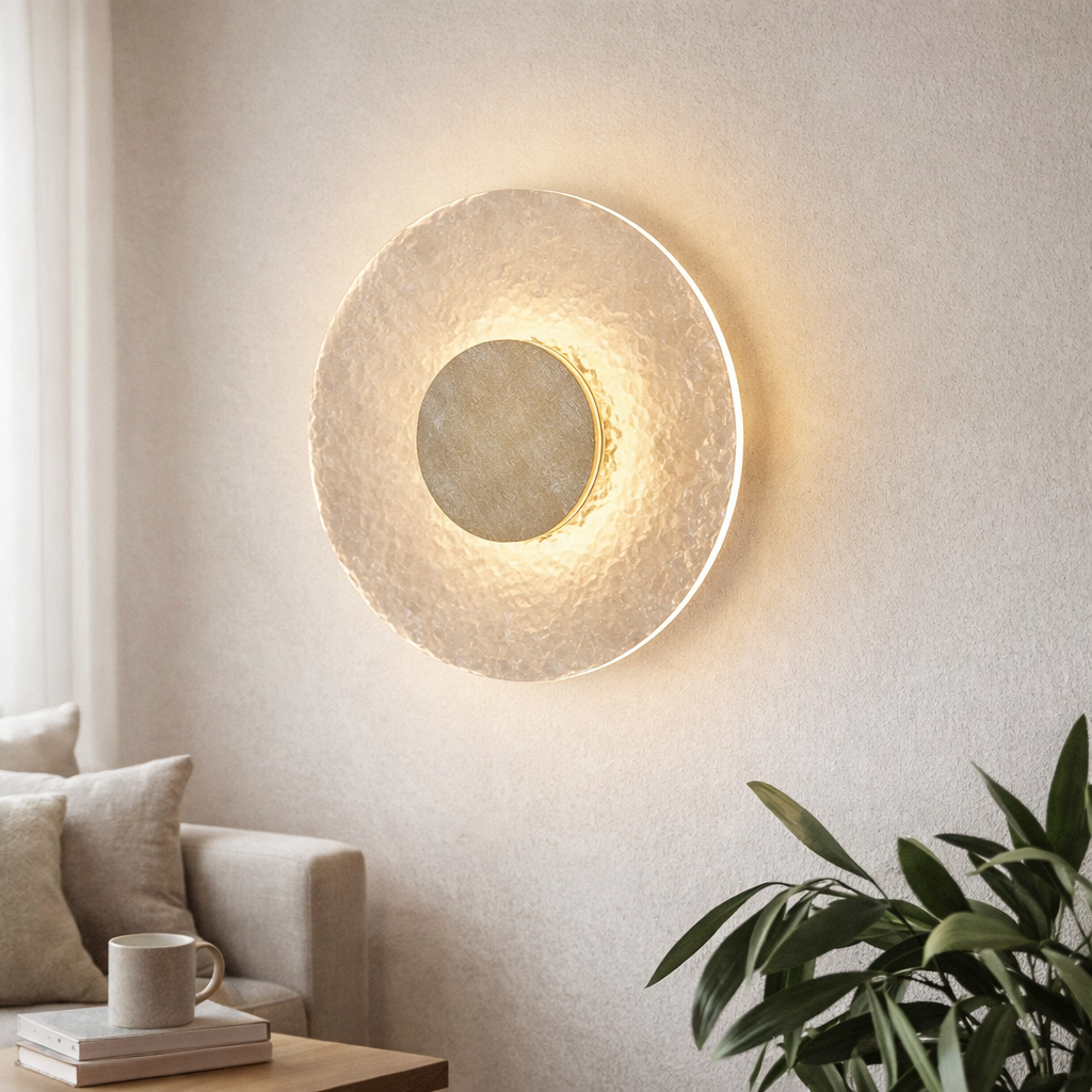 LED Acrylic Travertine Wall Lamp 30cm | Natural Stone Base | 3-Color 220V