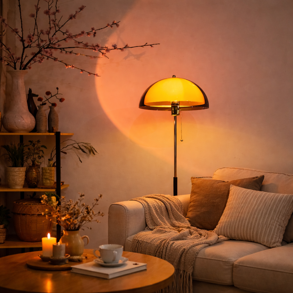 Coby Mushroom Bauhaus Floor Lamp | 60 Inch Height | Chrome White Pull Chain