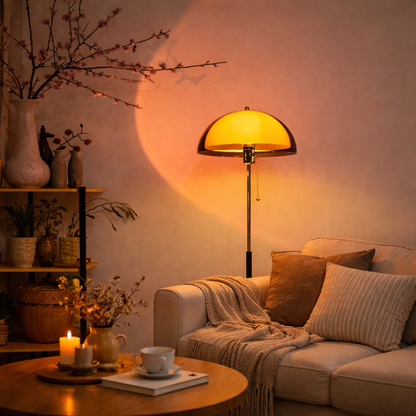 Coby Mushroom Bauhaus Floor Lamp | 60 Inch Height | Chrome White Pull Chain