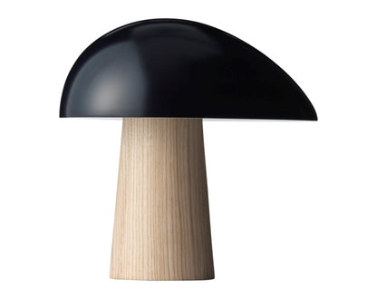 Capella Mushroom Table Lamp Timber Base | 15 Inch Height | Black White