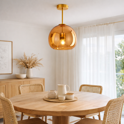 Copper Glass Ceiling Flush Mount Light | 10 to 11 Inch | E26 E27 Metal LED
