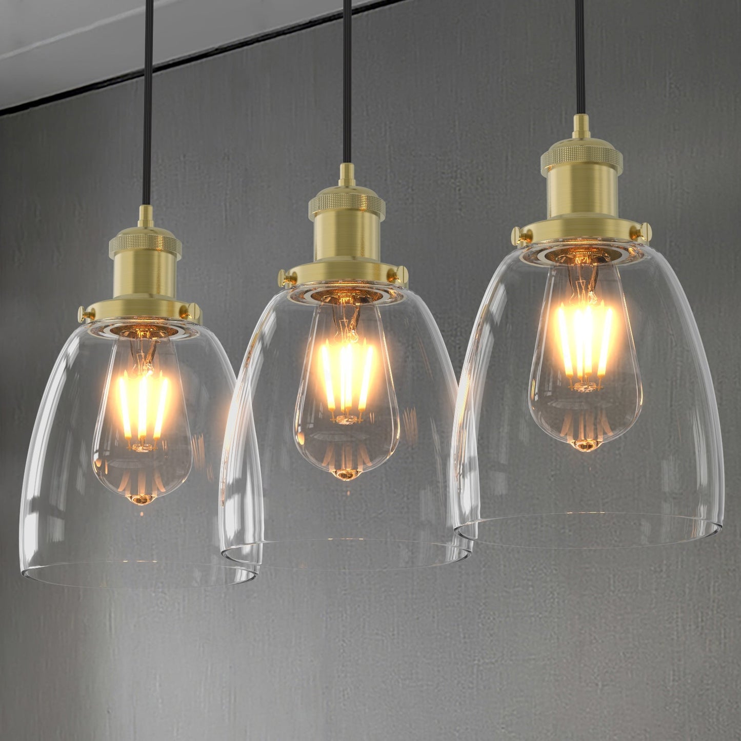 3 Pack Clear Glass Pendant Light Set | 2m Cord | 3000K Warm Natural White