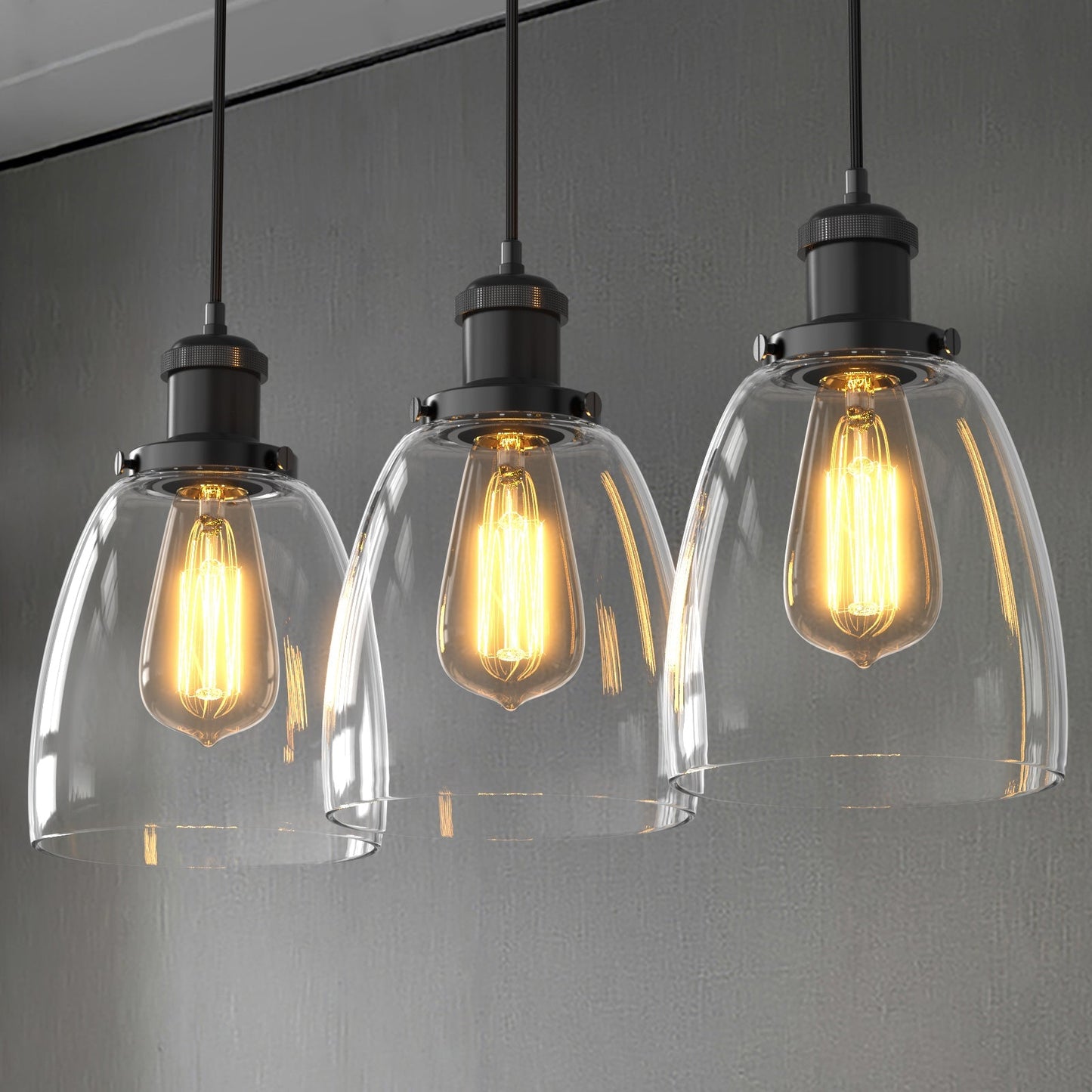 3 Pack Clear Glass Pendant Light Set | 2m Cord | 3000K Warm Natural White