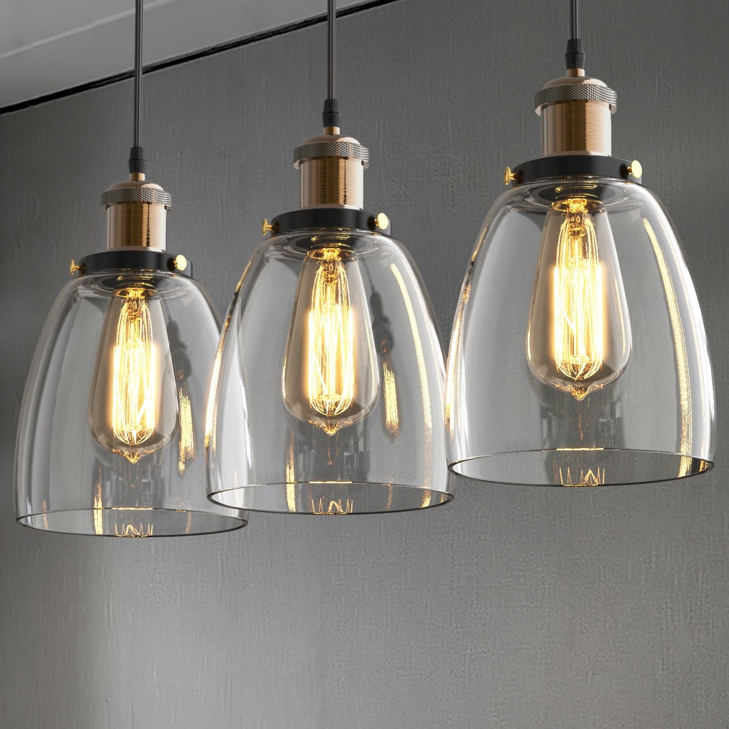 3 Pack Clear Glass Pendant Light Set | 2m Cord | 3000K Warm Natural White
