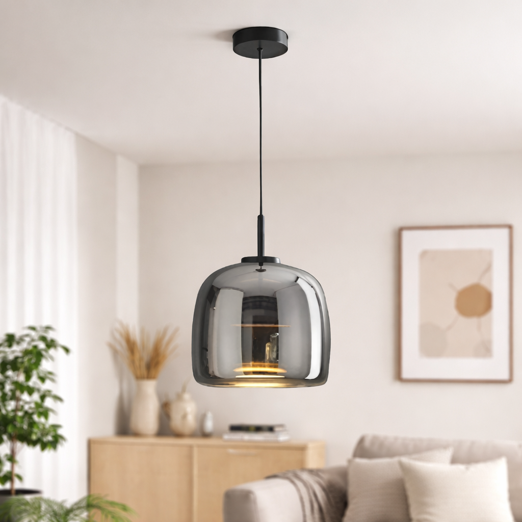 Retro Glass Pendant Light Smoke Grey | 3-Color LED | 200cm Adjustable | 260V