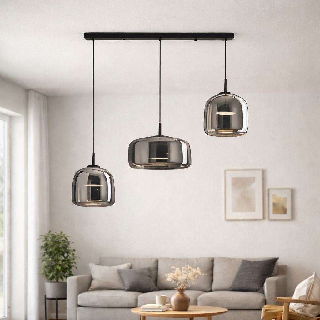 Retro Glass Pendant Light Smoke Grey | 3-Color LED | 200cm Adjustable | 260V