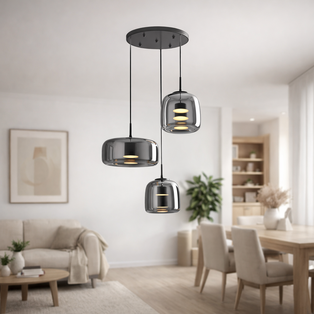 Retro Glass Pendant Light Smoke Grey | 3-Color LED | 200cm Adjustable | 260V