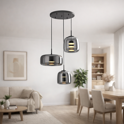 Retro Glass Pendant Light Smoke Grey | 3-Color LED | 200cm Adjustable | 260V