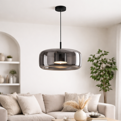 Retro Glass Pendant Light Smoke Grey | 3-Color LED | 200cm Adjustable | 260V