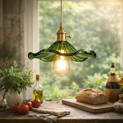 Pendant Light Hibiscus Floral Glass & Brass - E27 Base 220-240V Sculptural Design