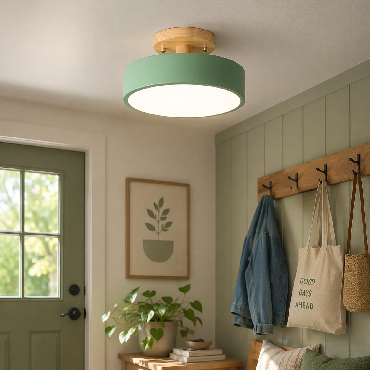 Ceiling Light Nordic Round Wood LED | Semi-Flush Mount | 20cm 23cm 30cm | 18W