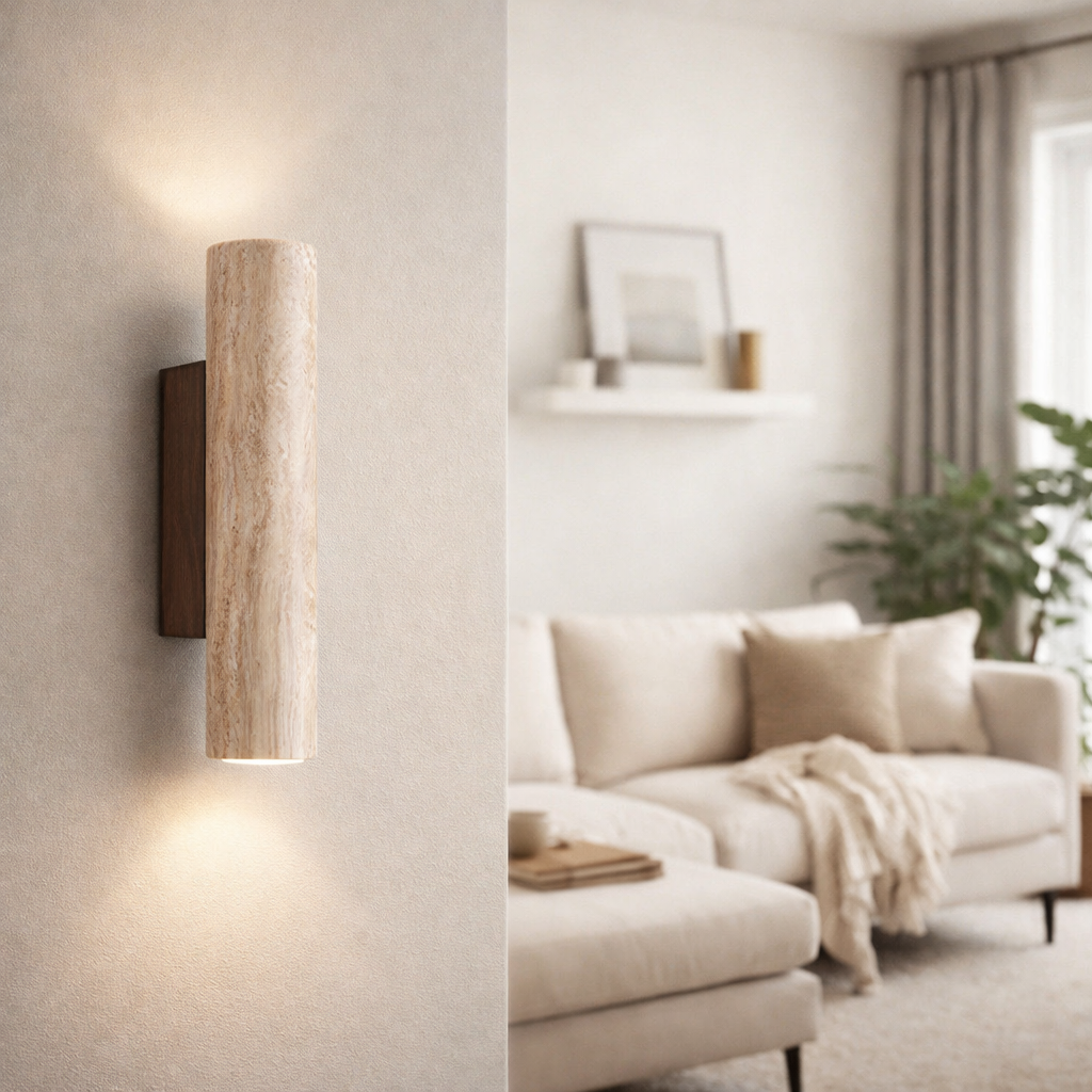 Japandi Travertine Tube Wall Light Up Down | E27 | 16cm 23cm 28cm 32cm | 220V