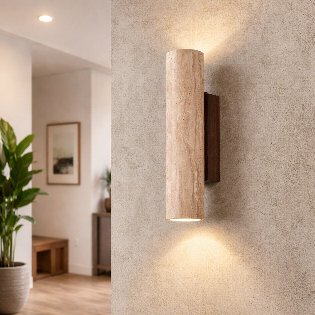 Japandi Travertine Tube Wall Light Up Down | E27 | 16cm 23cm 28cm 32cm | 220V