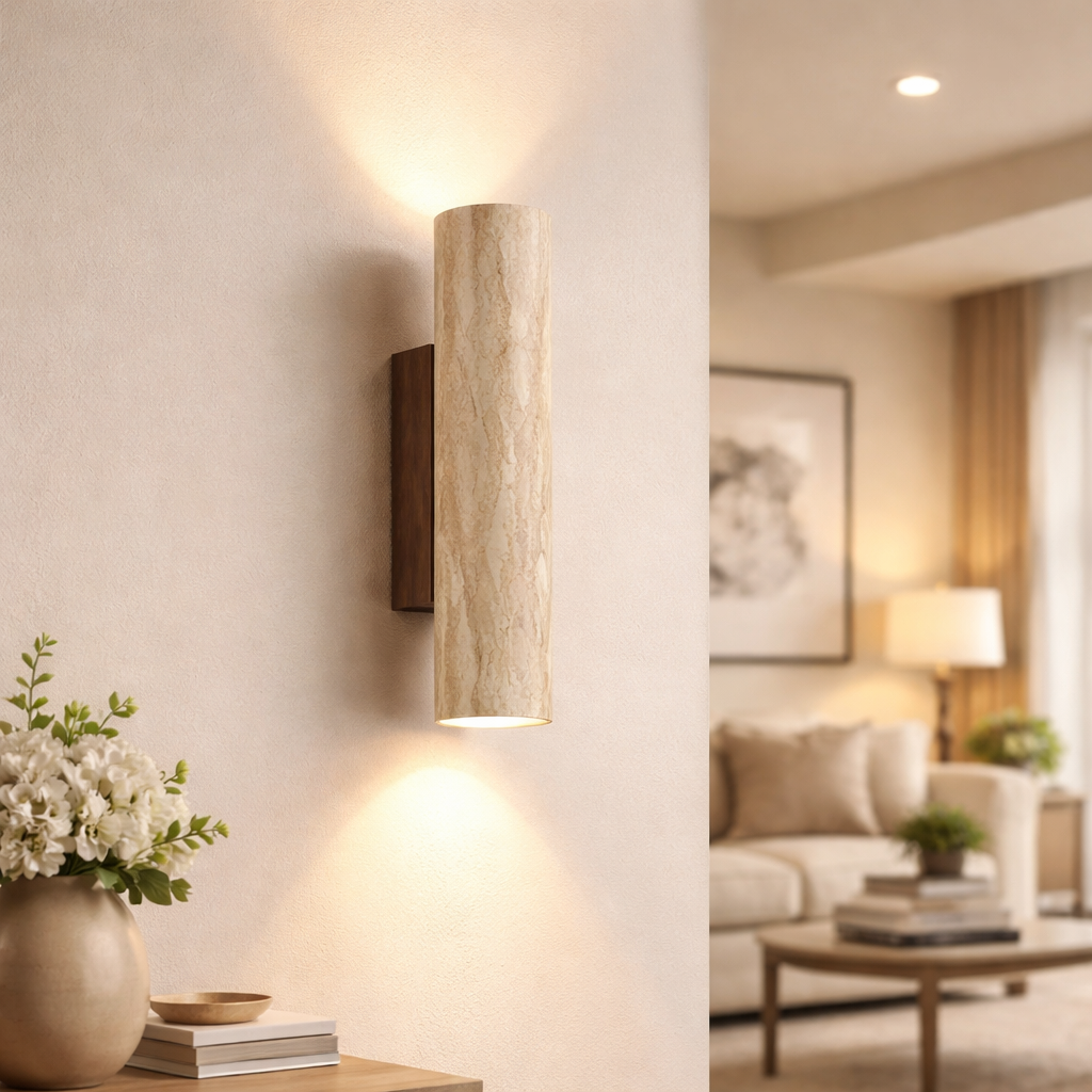 Japandi Travertine Tube Wall Light Up Down | E27 | 16cm 23cm 28cm 32cm | 220V