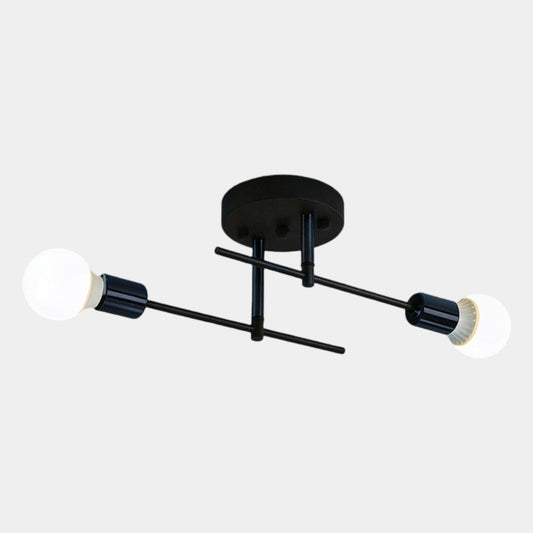 Modern 2-Light Ceiling Lamp | Black & Gold Flush Mount Chandelier