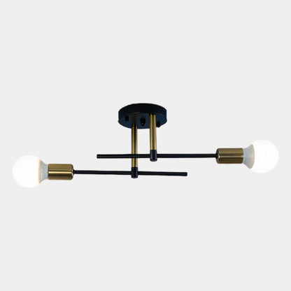 Modern 2-Light Ceiling Lamp | Black & Gold Flush Mount Chandelier