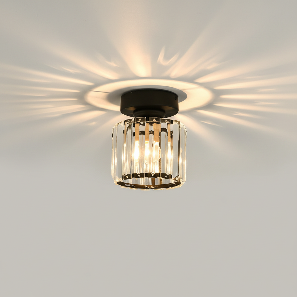 Black Brass Crystal Ceiling Flush Mount Light | E27 | 240V Indoor LED Decor