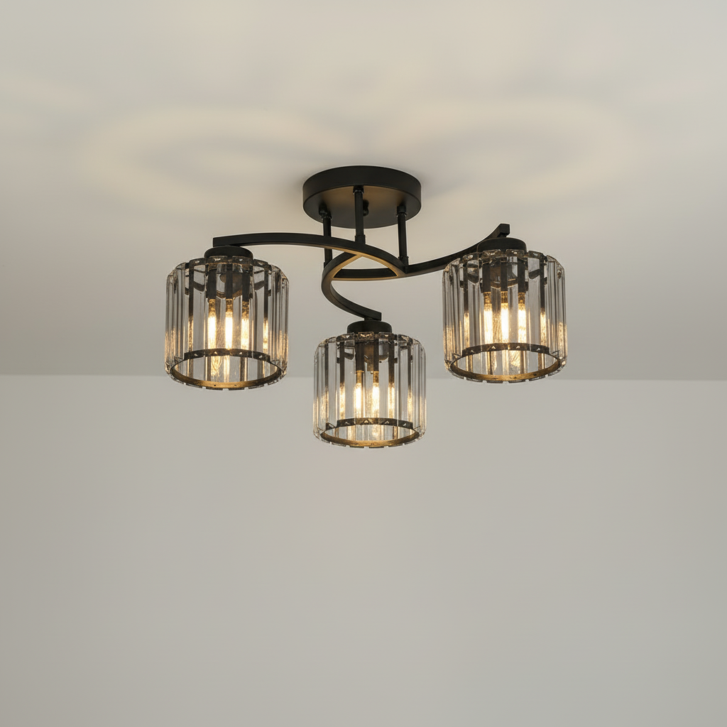 Ceiling Flush Mount Light Iron Crystal | 53 x 26 cm | E27 x 3 Triple LED