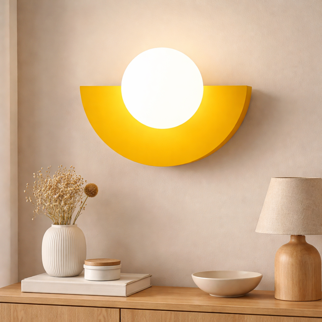Wall Sconce Minimalist Spherical Design | 20cm Glass & Iron | Multiple Colors