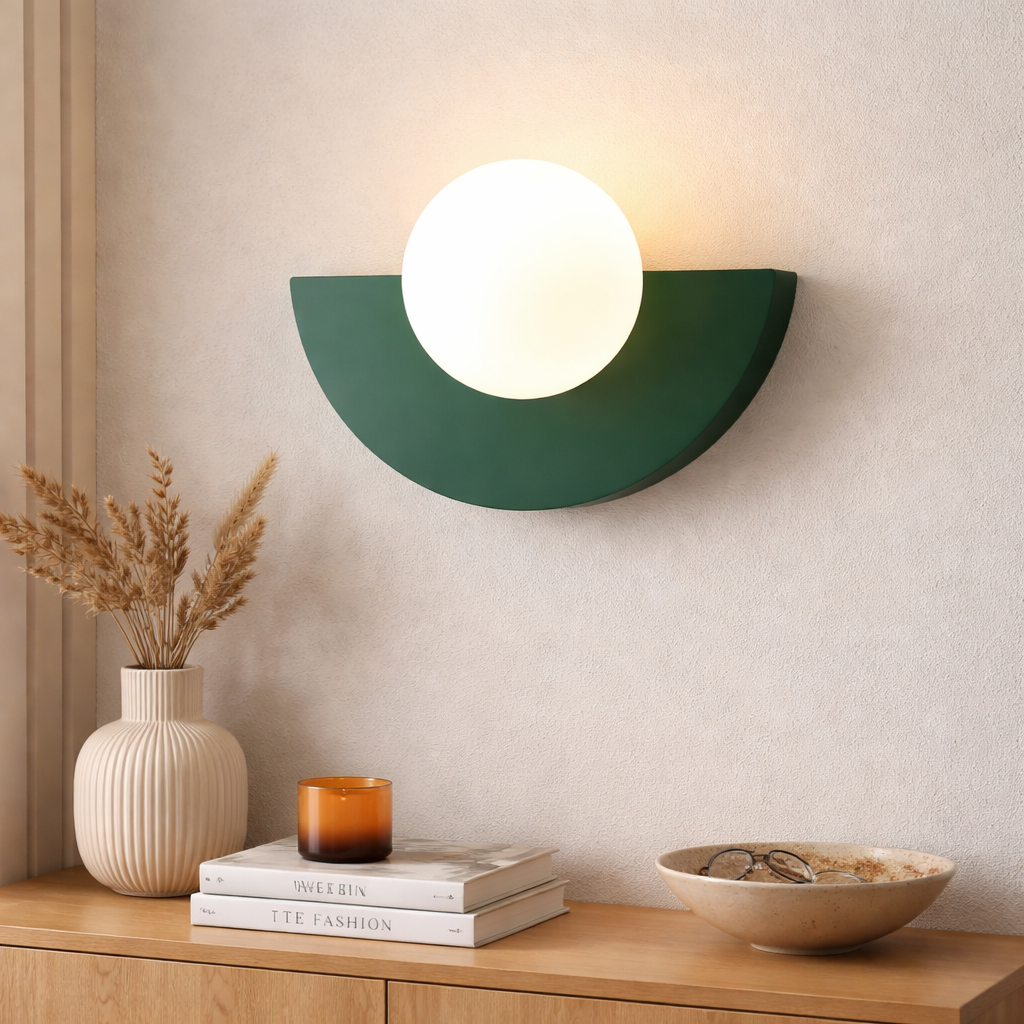 Wall Sconce Minimalist Spherical Design | 20cm Glass & Iron | Multiple Colors