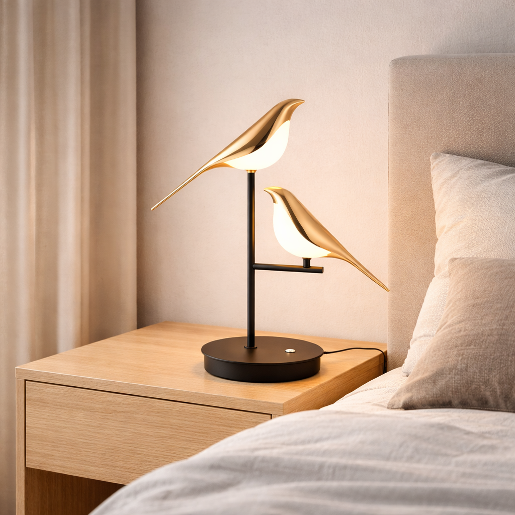Golden Bird Table Lamp Post Modern | 7 x 21 Inch | 3000K 6000K Iron Acrylic