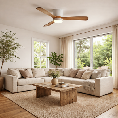 Nordic Wooden Ceiling Fan Light | 52 Inch Diameter | 3 Speed LED 110V
