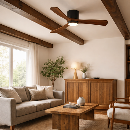 Nordic Wooden Ceiling Fan Light | 52 Inch Diameter | 3 Speed LED 110V